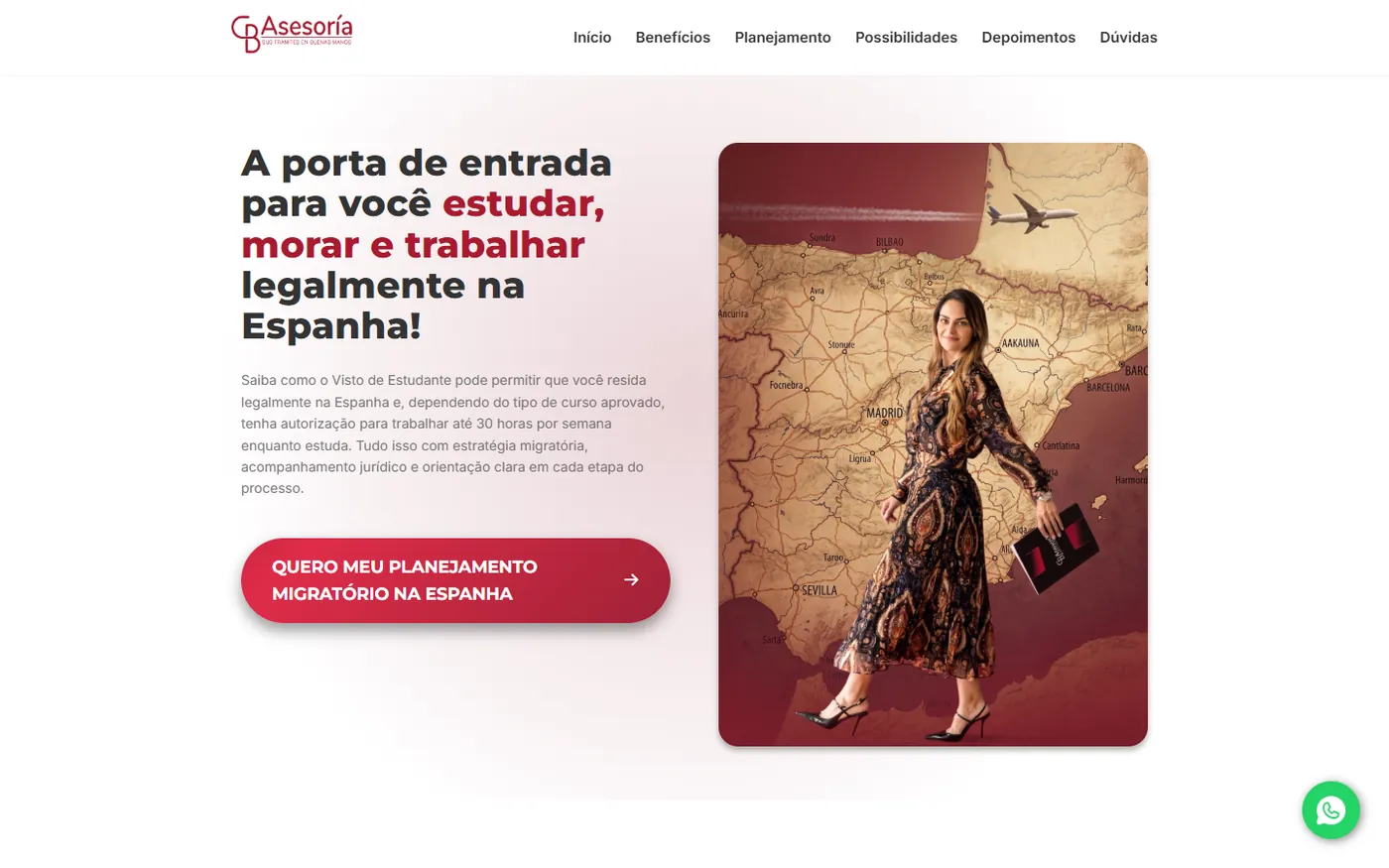 Landing page desenvolvida para a CB Asesoría, consultoria de imigração para a Espanha