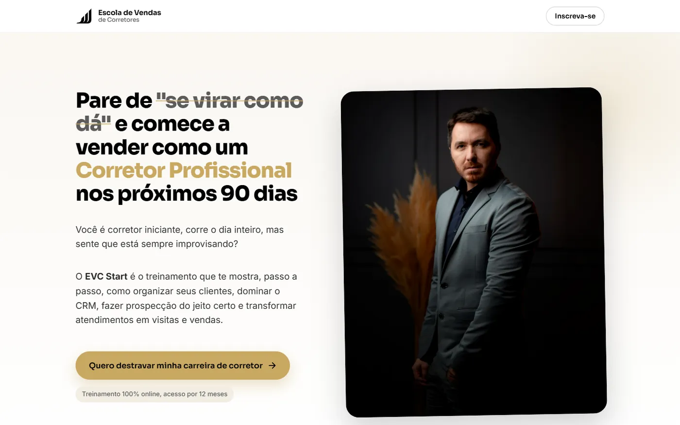 Landing page desenvolvida para a EVC, escola de vendas para corretores de imóveis