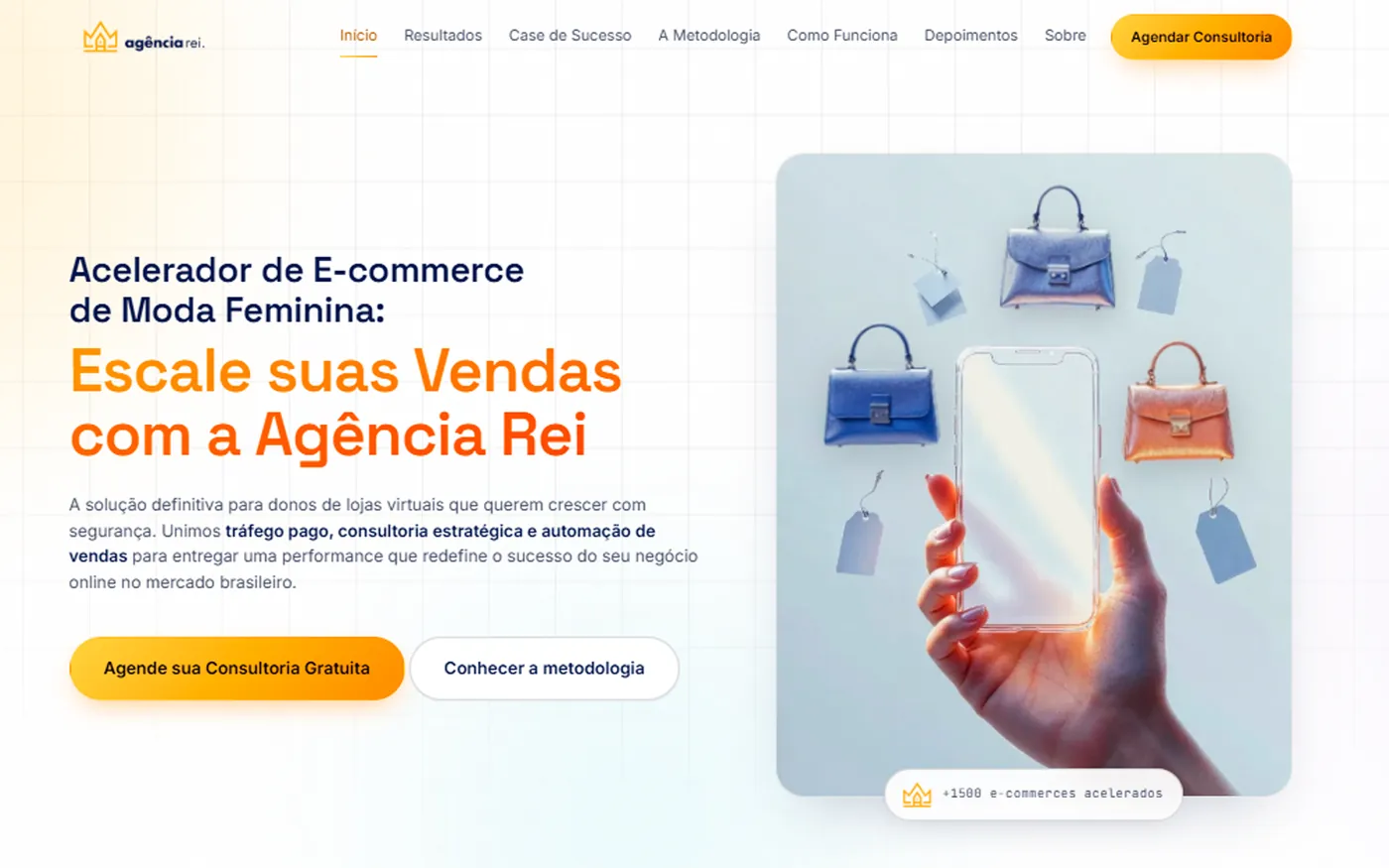 Landing page desenvolvida para a Agência Rei, acelerador de e-commerce de moda feminina