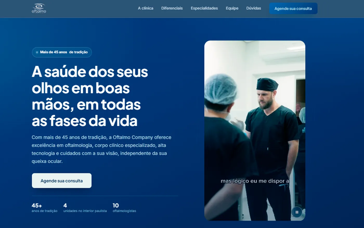 Landing page desenvolvida para a Oftalmo Company, clínica de oftalmologia com mais de 45 anos de tradição