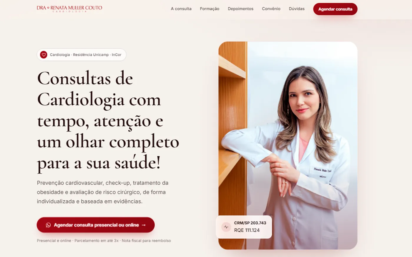 Landing page desenvolvida para a Dra. Renata Muller Couto, cardiologista
