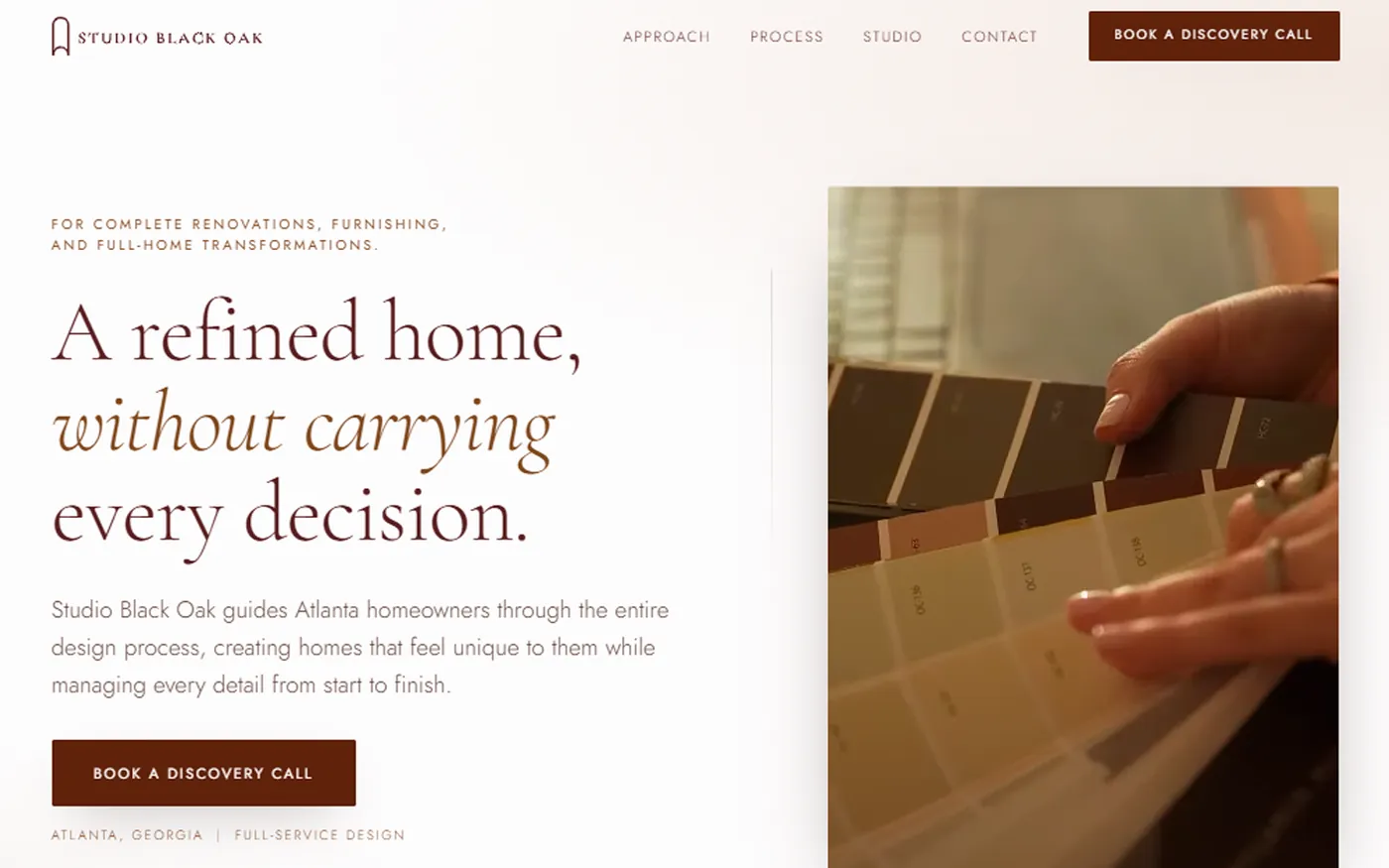 Landing page desenvolvida para o Studio Black Oak, design de interiores em Atlanta