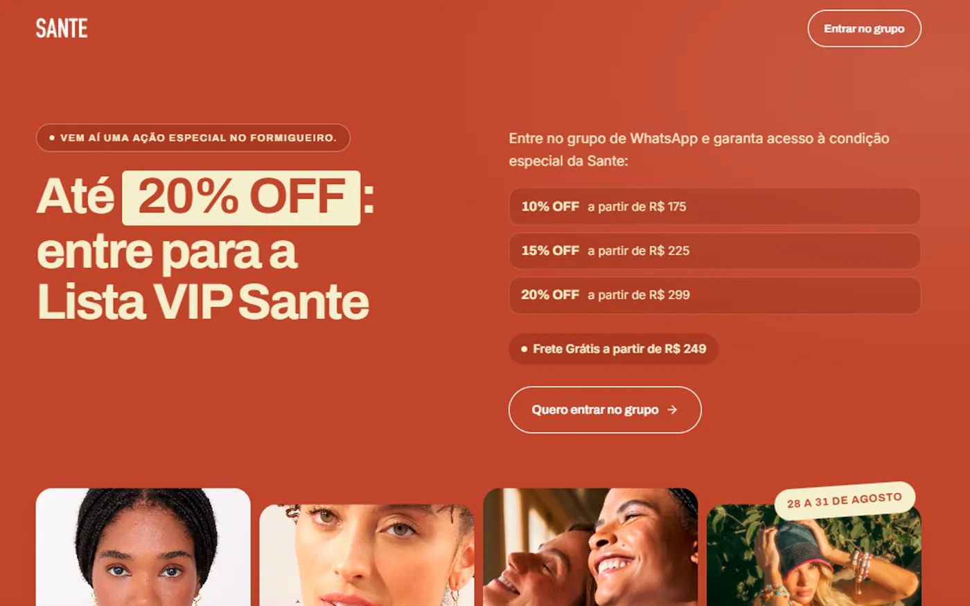 Landing page desenvolvida para a Sante, campanha de lista VIP com descontos progressivos